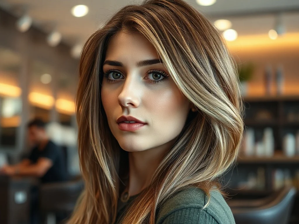 Kobieta z modną fryzurą typu „dark roots”, prezentująca naturalne przejście między ciemnymi odrostami a blond włosami.