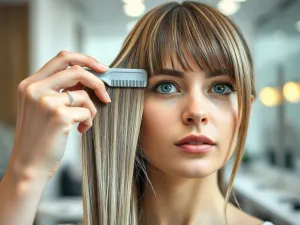 Kobieta z modną fryzurą typu „dark roots”, prezentująca naturalne przejście między ciemnymi odrostami a blond włosami.