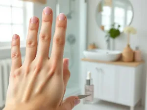 Kobieta nakłada kremową maskę z zielonej herbaty za pomocą drewnianej szpatułki w jasnej, relaksującej łazience.